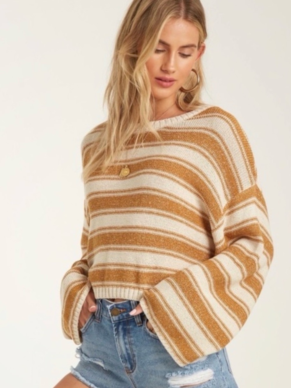 Billabong Hello There gold/yellow and white striped sweater